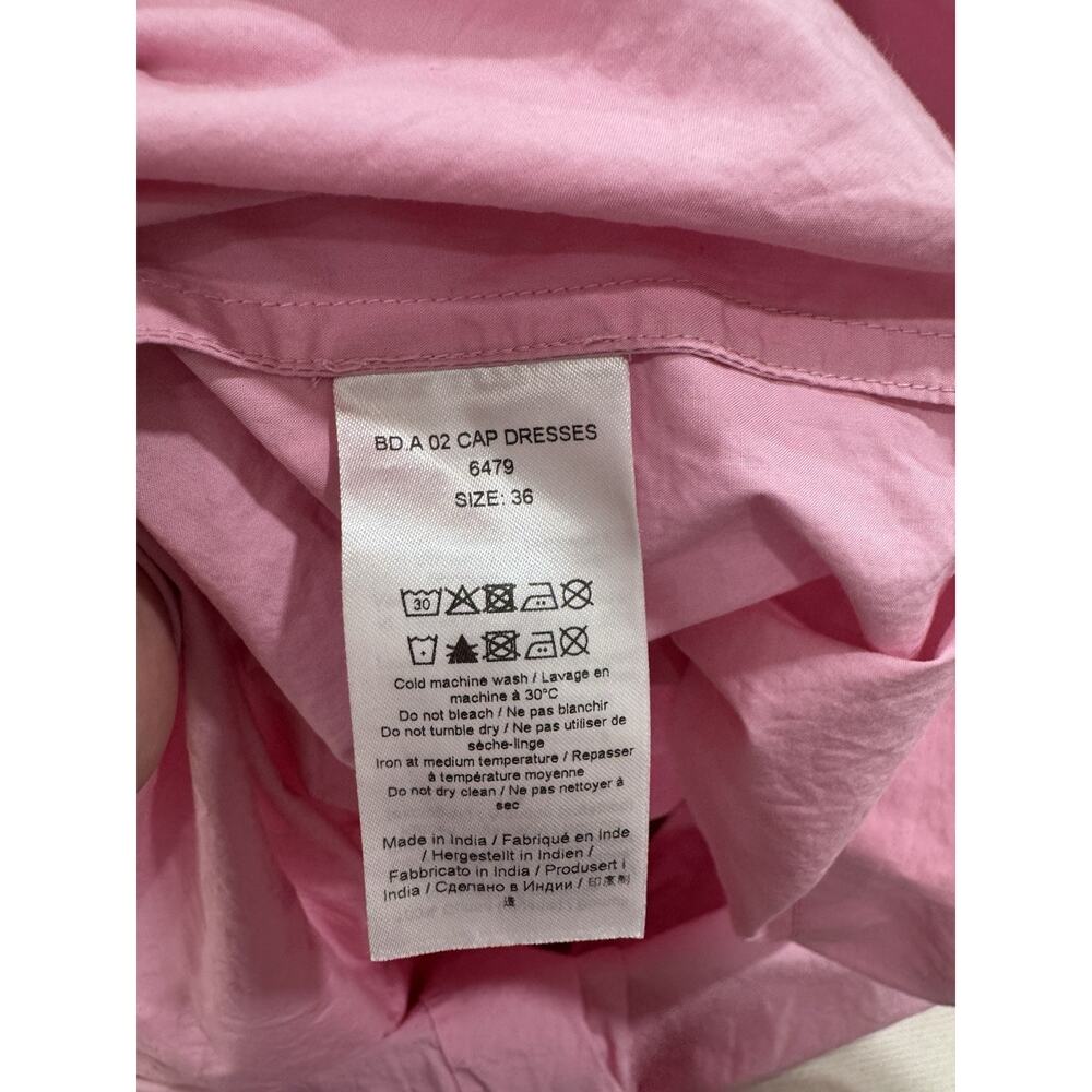 GANNI Cold-shoulder Shirred Cotton-poplin Midi Dress In Pink Size 36 - Picture 5 of 5